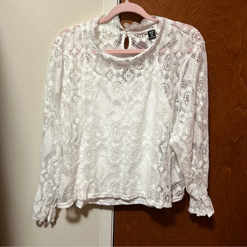 Elegant White Bell Sleeve Blouse with Ruffled Details & white shirt for under it - Picture 2 of 5